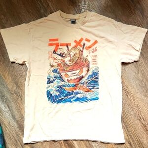 Gildan The Great Ramen Wave Graphic T-Shirt Large Cream Anime Japanese Streetwea